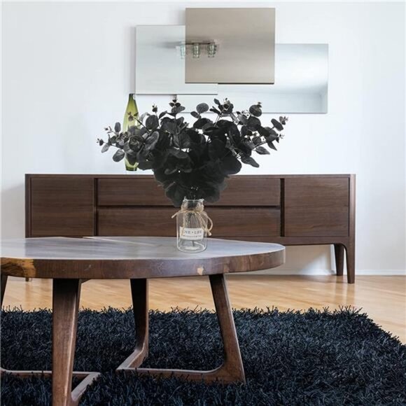 6 Pcs Artificial Black Eucalyptus with Stems, 14", Black Silk - Picture 7 of 7